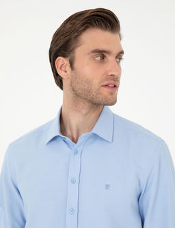 Koyu Mavi Oxford Slim Fit Uzun Kollu G_mlek