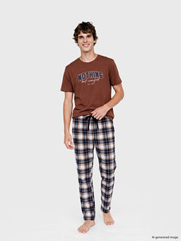 Regular Fit Bask?l? Erkek Pijama Tak?m?