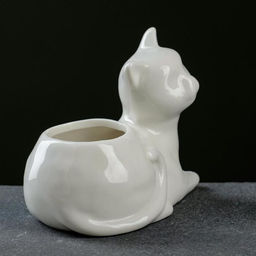 Декоративный горшок для цветов «Котёнок», 200 мл, 13×7.4×10.3 см, керамический, белый