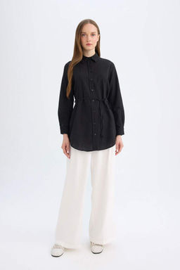 Рубашка-туника из поплина с длинными рукавами стандартного кроя - Defacto фото 2