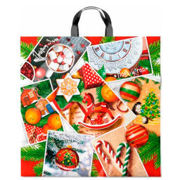 Пакет с петлевой ручкой Интерпак ПТЛ57428 Коллаж 44х44+3 см (70) НГ (х25/250) #НовыйГод /АРТПЛАСТ/