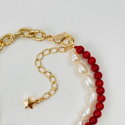 Браслет из Коралла и Жемчуга с цепочкой 16 см +