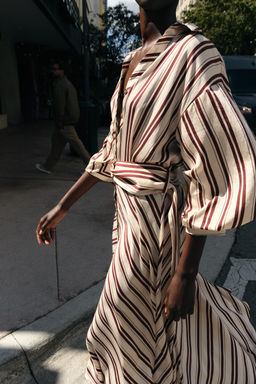 VESTIDO MIDI CINTUR?N RAYAS / Crudo / Granate - Zara фото 5