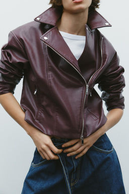 LEATHER EFFECT CROPPED BIKER JACKET - Zara фото 4