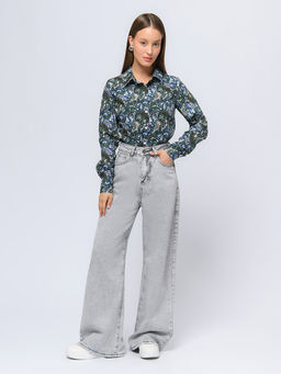 Рубашка синего цвета с принтом и длинными рукавами - 1001dress фото 2