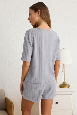 Trendyolmilla Gri Baglama Detayl? Sortlu Dokulu Kalite Orme Pijama Tak?m? THMSS25PT00151  фото 9