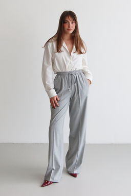 Siyah Bordo Cizgili Beli Lastikli Wideleg/Genis Paca Dokuma Pantolon TWOAW26PL00174 - Trendyolmilla фото 6