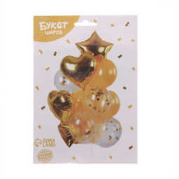 Воздушные шары, букет «Романтика», набор 14 шт., золотые