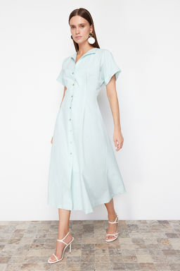 TRENDYOLMILLA Siyah Belden Ac?lan Midi Dokuma Gomlek Elbise TWOSS24EL00052  фото 8