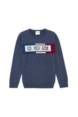 U. S. Polo Assn / Трикотажный свитер антрацитового меланжевого цвета для мальчика с круглым вырезом