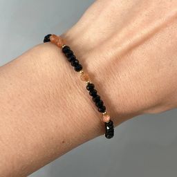 Браслет из черной Шпинели и Солнечного камня 16 см +