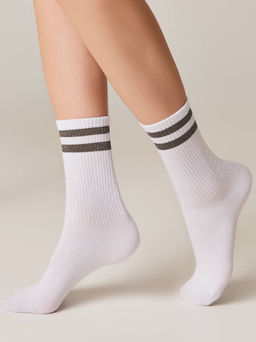 Цена за 2 пары. Носки Классические CONTE ACTIVE Хлопковые носки с яркими полосками из люрекса белый-серый