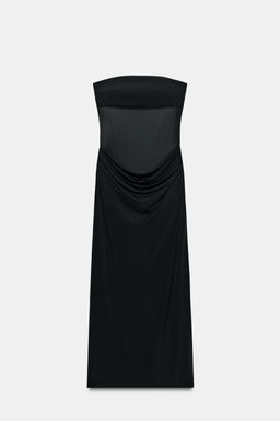 VESTIDO MIDI COMBINADO DRAPEADO / Negro - Zara фото 6