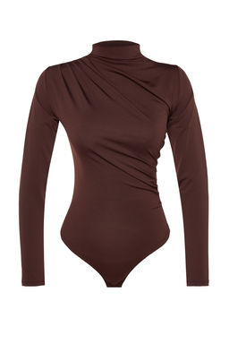 Kahverengi Buzgu Detayl? Dik Yaka C?tc?tl? Esnek Orme Body TWOAW24BD00014