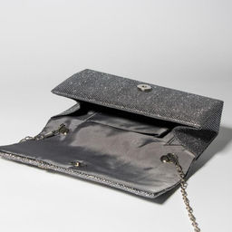 Сумка-клатч женская вечерняя на магните, на длинной цепочке, со стразами, серебристая