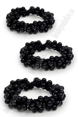 Резинки с бусинами для волос 5 см (3 шт) SF-8012, черный