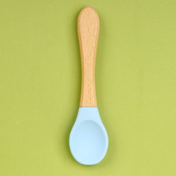Ложка детская для кормления Крошка Я (силикон, бамбук), цвет голубой  фото 3