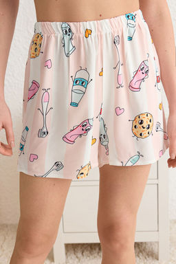 Trendyolmilla Kad?n Mini Me/Anne K?z Ac?k Mavi Eglence Desenli Viskon Sortlu Dokuma Pijama Tak?m? THMSS22PT0069 фото 12