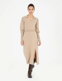 Krem Regular Fit Triko Elbise - Pierre cardin фото 3