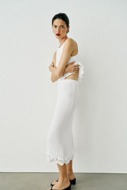 FALDA MIDI PUNTO DOBLE CAPA / Blanco - Zara фото 4