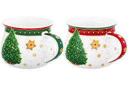 Набор 2 кружек 250 мл 11*8,5*7 см Новогодняя елка зеленый + красный узор, бочонок, NEW BONE CHINA - Elan gallery фото 8