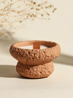 Свеча в вулканическом подсвечнике "Чаша" деревянный фитиль, персиковая 9,3х9,3х5,5 см