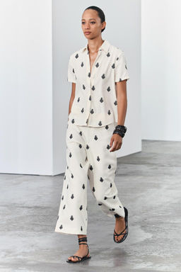 ZW COLLECTION CONTRAST EMBROIDERY CULOTTE TROUSERS - Zara фото 25