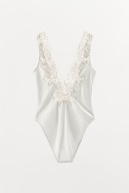 SATIN BODYSUIT WITH EMBROIDERY AND LACE - Zara фото 7