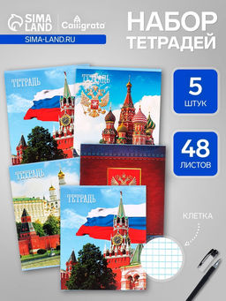 Комплект тетрадей из 5 шт (4 разные + 1 повторяющаяся МИКС), 48 листов, клетка, Россия, обложка мелованная бумага, блок №2, белизна 75% (серые листы) - Calligrata фото 3