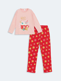 Bisiklet Yaka Bask?l? Uzun Kollu K?z ?ocuk Pijama Tak?m?