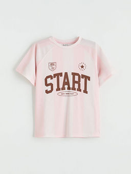 Bisiklet Yaka Bask?l? K?z ?ocuk Ti??rt