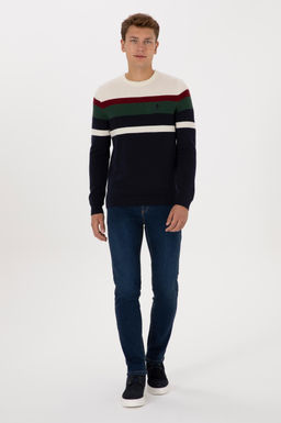 Erkek Slim Fit Bisiklet Yaka Lacivert Kazak