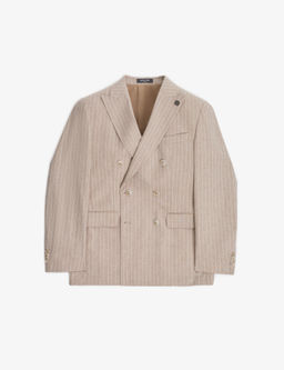 A__k Kahverengi Ex. Slim Fit Keten Kar___ml_ _izgili Kruvaze Tak_m Elbise
