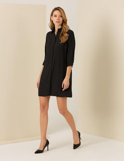 Siyah Slim Fit Dokuma Elbise