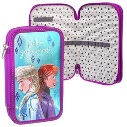 Пенал каркасный с эффектом металлик, 2 секции, 12.5×20.5×4 см, ламинированный картон, «Холодное сердце»