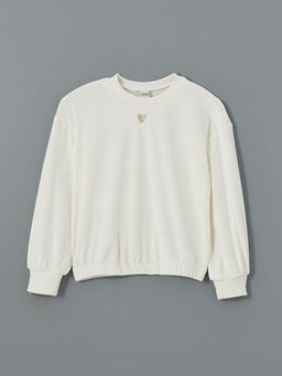 Bisiklet Yaka Kadife K?z ?ocuk Sweatshirt