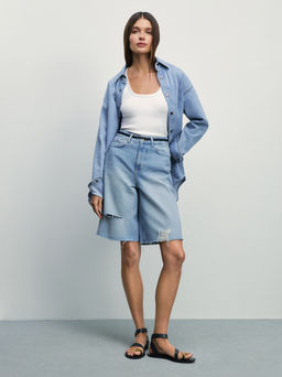 Джинсовые шорты-бермуды с разрывами / Zarina  фото 2