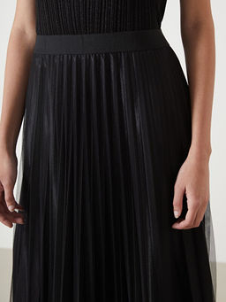 Beli Lastikli ?ifon Kad?n Pileli Etek