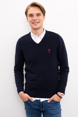 U. S. Polo Assn / Мужской темно-синий вязаный свитер с v-образным вырезом Basic