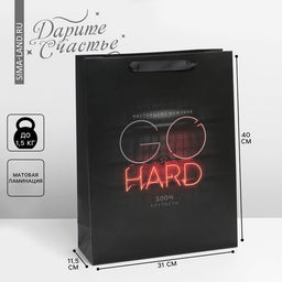 Цена за 2 шт. Пакет подарочный ламинированный, упаковка, «Go hard», L 31 х 40 х 11.5 см