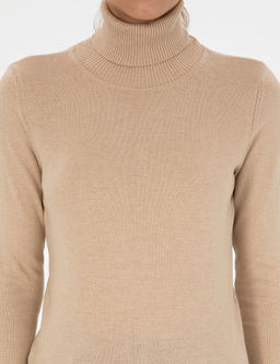 Bej Slim Fit Bal_k__ Yaka Basic Kazak