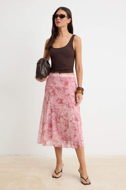 Cok Renkli Sal Desen Boho/Boho Chic Skater Yuksek Bel Midi Tul Orme Etek TWOSS26ET00163 - Trendyolmilla фото 2