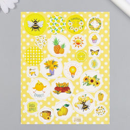 Цена за 5 шт. Декор для творчества картон «Фишки и пуговки. Жёлтый», 24 шт., 13×16.5 см