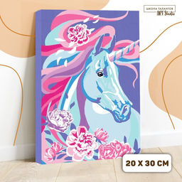 Картина по номерам на холсте с подрамником Единорог в цветах, 30х20 см