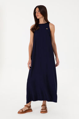 Kad_n Lacivert Maxi Boy Dokuma Elbise Sepette S_rpriz _ndirim - U.s. polo assn фото 3