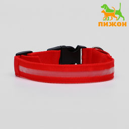Ошейник с подсветкой размер М, ОШ 40-48 х 2,5 см, 3 режима свечения красный