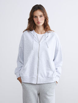 Kap??onlu Oversize Kad?n Fermuarl? Sweatshirt