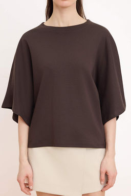 Kahverengi Regular/Normal Kal?p Dusuk Kol K?sa Kollu Soft Touch Orme T-shirt TWOSS26TS00221 - Trendyolmilla фото 3