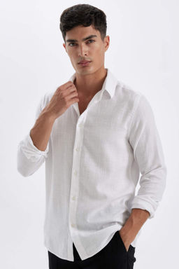 Siyah Modern Fit Modern Kesim Polo Yaka Duz Pamuklu Uzun Kollu Gomlek - Defacto фото 2