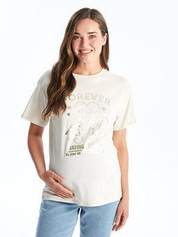 Bisiklet Yaka Bask?l? K?sa Kollu Hamile Ti??rt